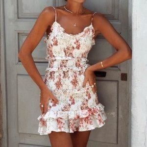 Zara Floral Smocked Ruffle Spaghetti Strap Mini Dress XS